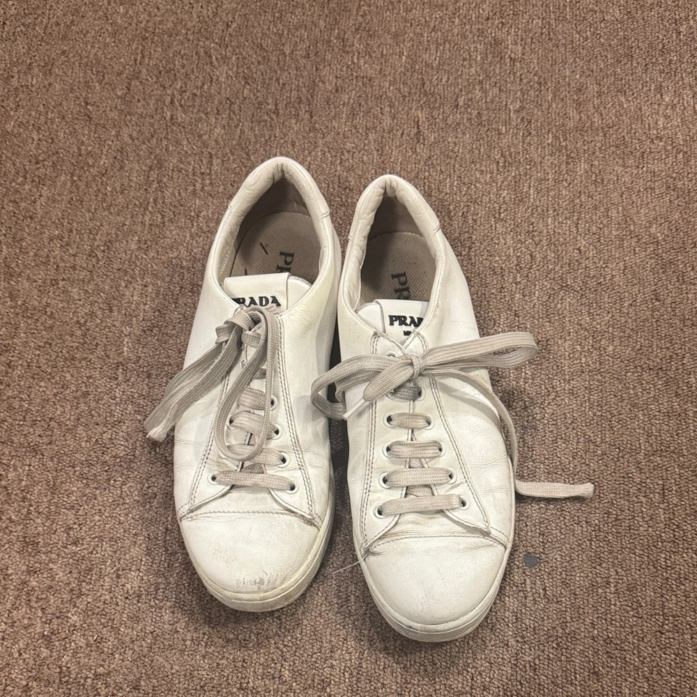 Prada Women's Cream Lace-Up Sneakers